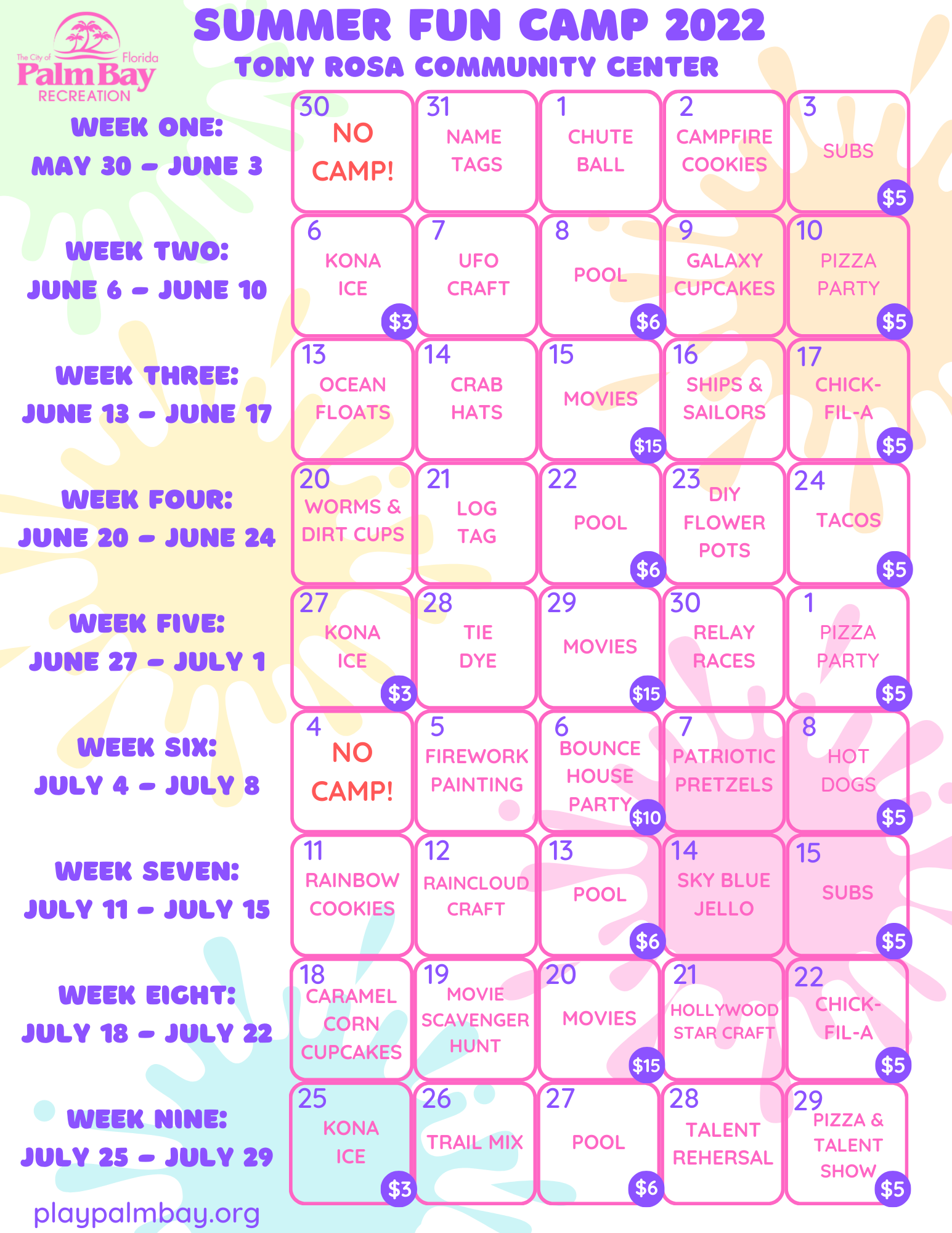 TRCC Summer Camp Calendar